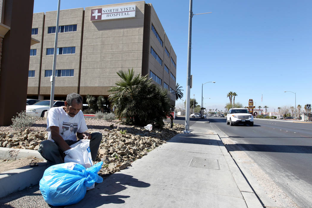 Carlos Sanchez, 61, gathers his belongings after being released from North Vista Hospital's psychiatric ward Friday, March 9, 2018. K.M. Cannon Las Vegas Review-Journal @KMCannonPhoto