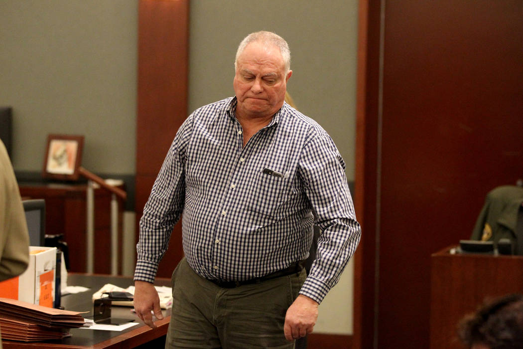 Phillip Quayle, a victim of disbarred Las Vegas lawyer Easton Harris, returns to his seat after making a statement during sentencing for Harris at the Regional Justice Center in Las Vegas on Tuesd ...