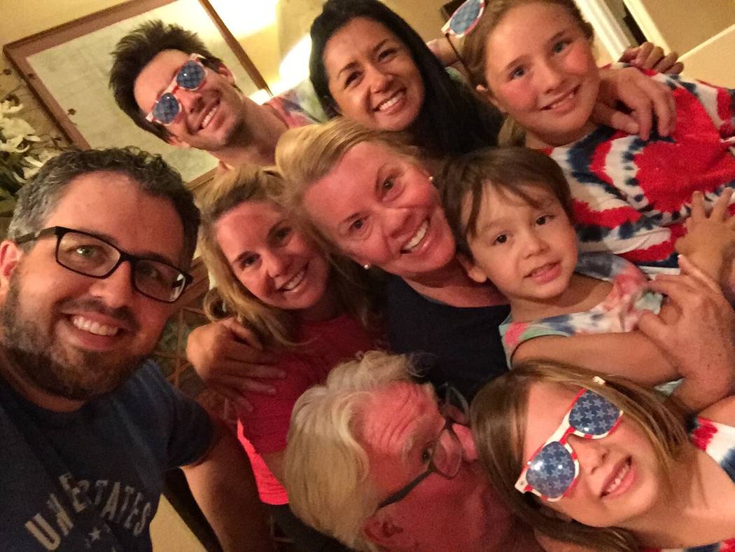 Robert Hunter, bottom, with his wife, children, in-laws and grandchildren on Fourth of July in 2017. (Courtesy of Jenn Moss)