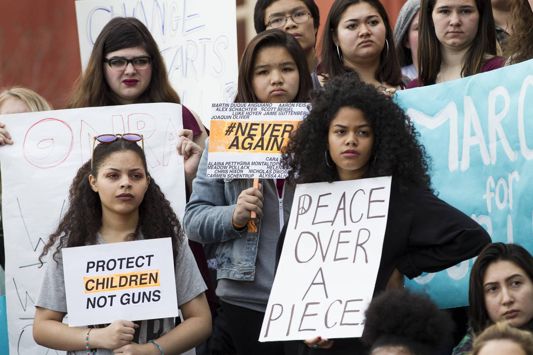 Students participate in the national walkout to protest gun violence, at Las Vegas Academy in Las Vegas, Wednesday, March 14, 2018. Erik Verduzco Las Vegas Review-Journal @Erik_Verduzco