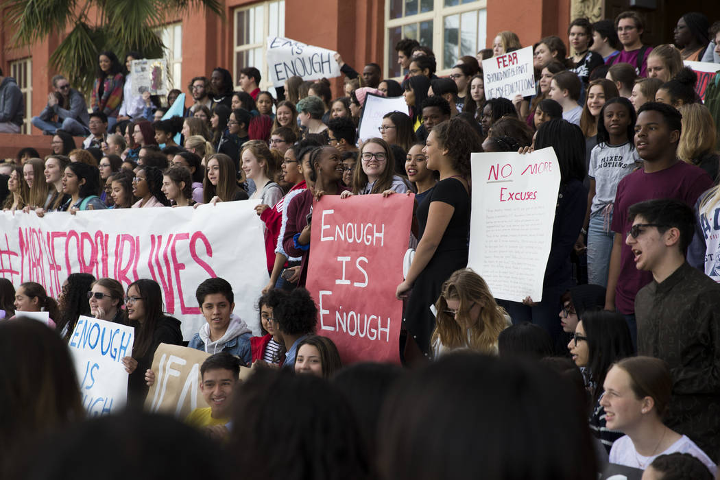 Students participate in the national walkout to protest gun violence, at Las Vegas Academy in Las Vegas, Wednesday, March 14, 2018. Erik Verduzco Las Vegas Review-Journal @Erik_Verduzco