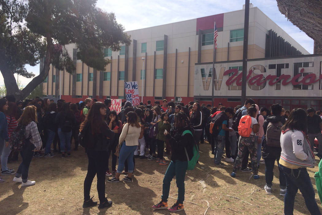 Student participate in a nationwide protest against gun violence at Western High School in Las Vegas on Wednesday, March 14, 2018. (Rose Sailcat)