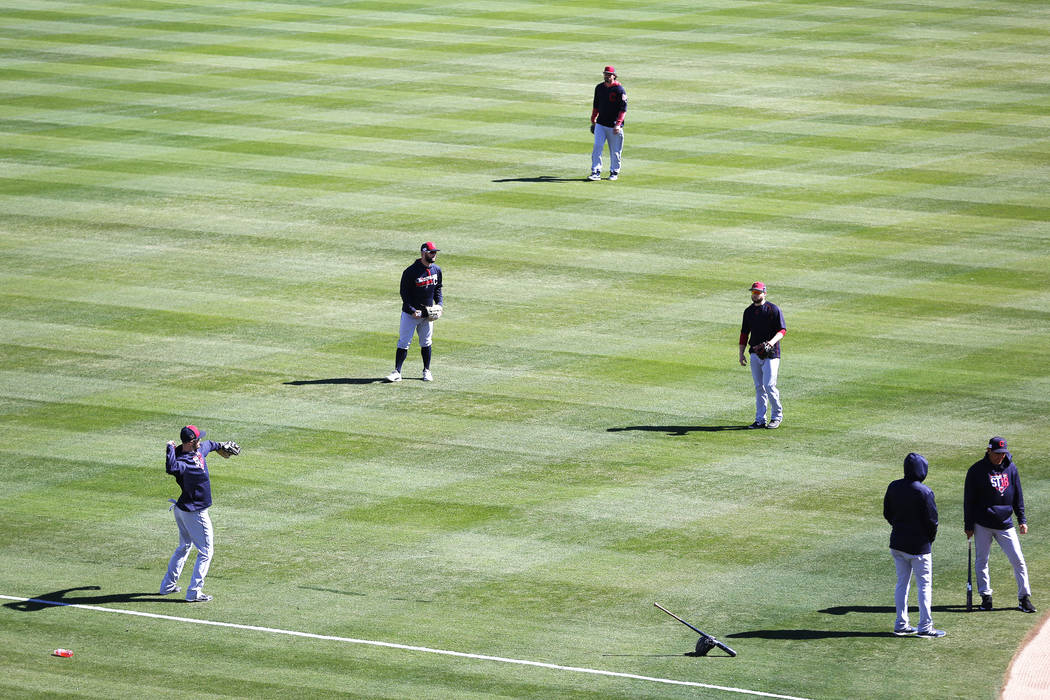 The Cleveland Indians practice before the annual Big League Weekend baseball game at Cashman Field in Las Vegas on Sunday, March 18, 2018. Andrea Cornejo Las Vegas Review-Journal @DreaCornejo