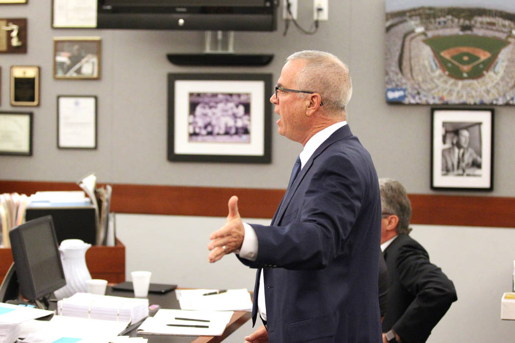 Attorney Mark Ferrario, representing Elaine Wynn, argues a motion in front of District Court Judge Elizabeth Gonzalez at the Regional Justice Center in Las Vegas Friday, March 16, 2018. K.M. Canno ...