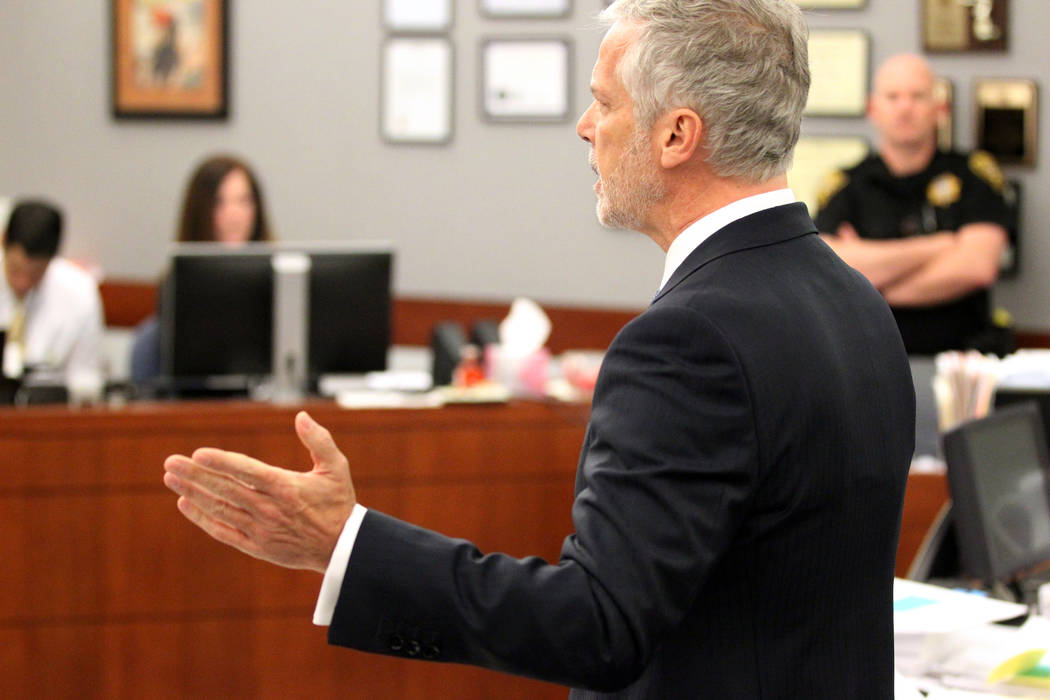 Attorneys James J. Pisanelli, representing Wynn Resorts, argues a motion in front of District Court Judge Elizabeth Gonzalez at the Regional Justice Center in Las Vegas Friday, March 16, 2018. K.M ...
