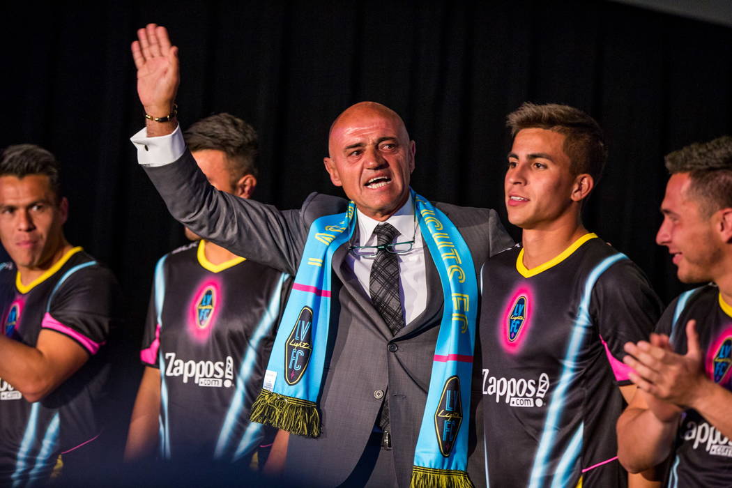 Las Vegas Lights FC soccer coach Jose Luis Sanchez Sola makes an appearance during a jersey reveal for the Las  at the Zappos Downtown campus on Las Vegas Boulevard on Wednesday, Feb. 7, 2018.  Pa ...