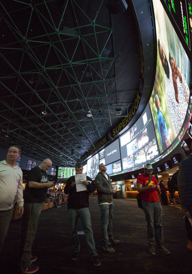 Bettors wait in line to place their Super Bowl prop bets at the Westgate Race & Sports Superbook on Thursday, Jan. 2, 2018. Richard Brian/Las Vegas Review-Journal @vegasphotograph