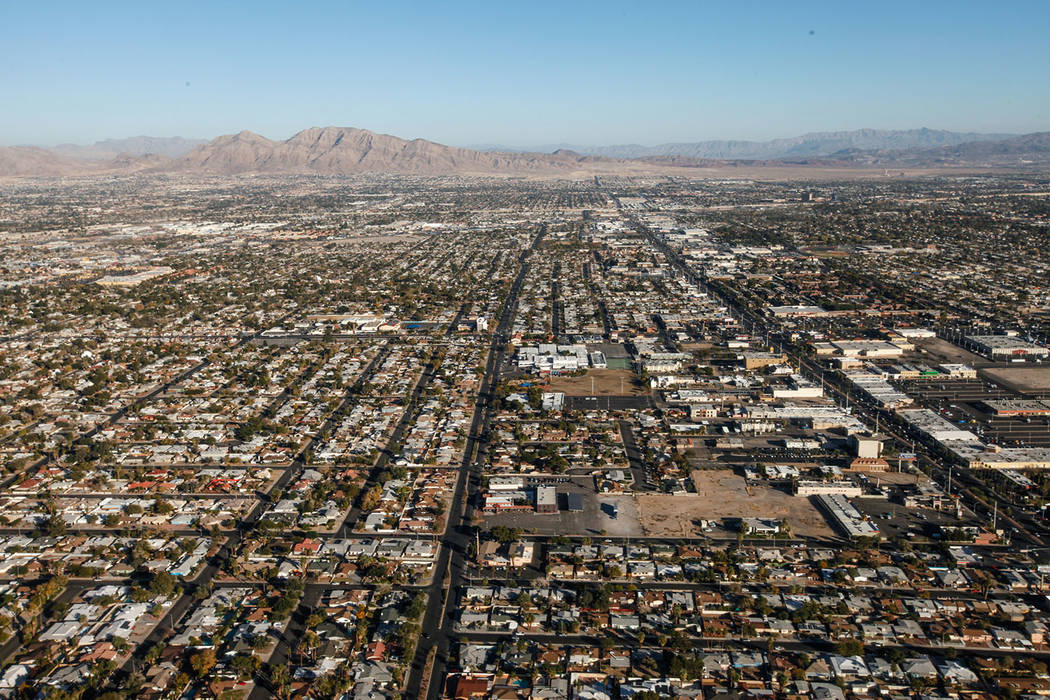 A view of Las Vegas and North Las Vegas as seen from inside a helicopter Friday, Dec. 1, 2017. Joel Angel Juarez Las Vegas Review-Journal @jajuarezphoto