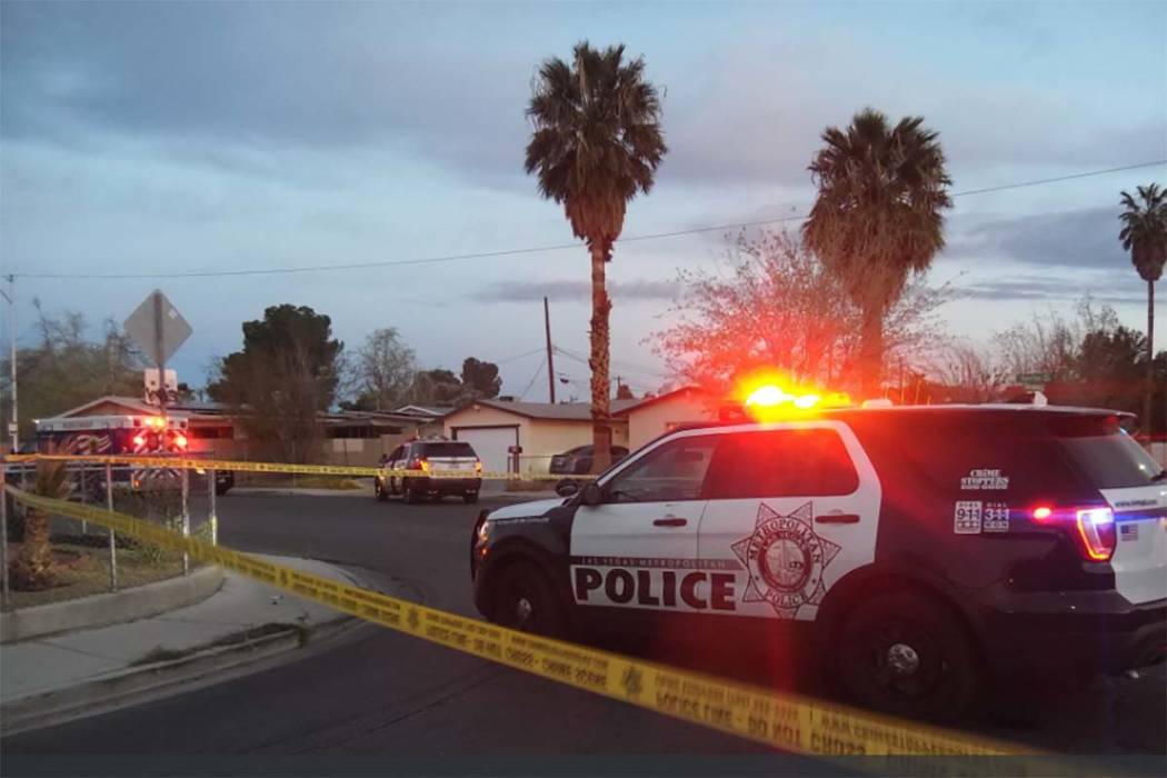 Las Vegas police are investigating a homicide in an east valley neighborhood near Sacramento Drive and Sunrise Avenue, Monday, March 26, 2018. (Max Michor/Las Vegas Review-Journal)