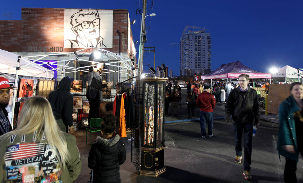 People browse booths during First Friday in downtown Las Vegas' arts district Friday, March 2, 2018. K.M. Cannon Las Vegas Review-Journal @KMCannonPhoto