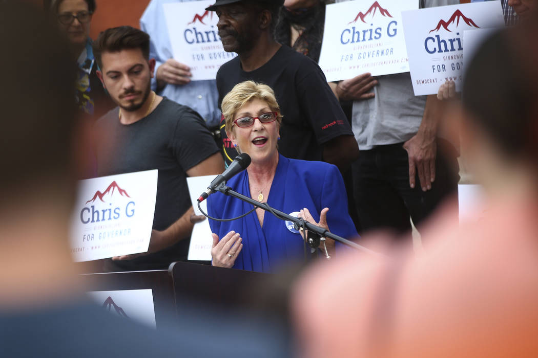 Clark County Commissioner Chris Giunchigliani announces her campaign for governor outside of Las Vegas Academy in downtown Las Vegas on Wednesday, Oct. 18, 2017. Chase Stevens Las Vegas Review-Jou ...