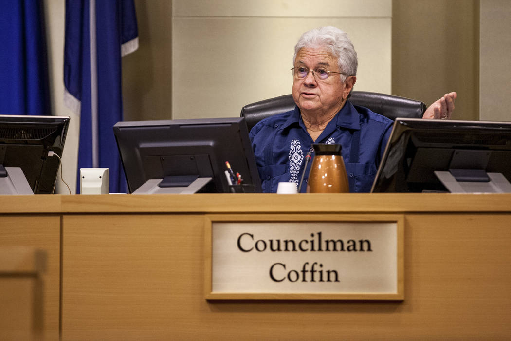 Councilman Bob Coffin expresses his concerns about the potential developers for the Badlands golf course at a City Council meeting at Las Vegas City Hall on Wednesday, August 2, 2017.  Patrick Con ...