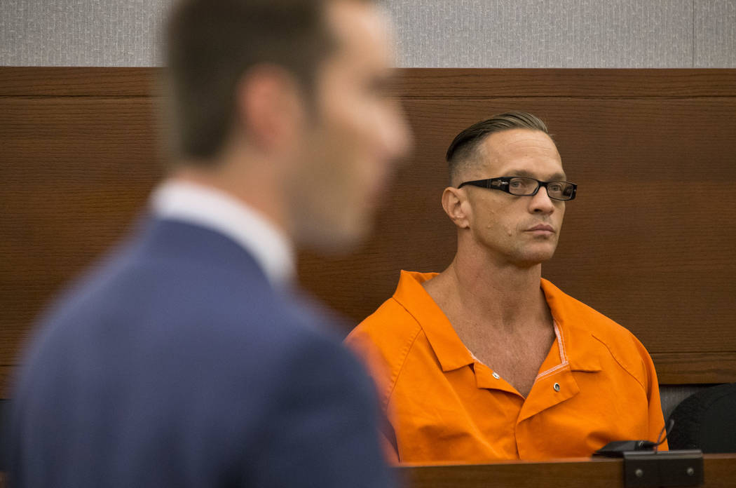 Death row inmate Scott Dozier appears before District Judge Jennifer Togliatti during a hearing at the Regional Justice Center on Monday, Sept. 11, 2017, in downtown Las Vegas. (Richard Brian/Las ...