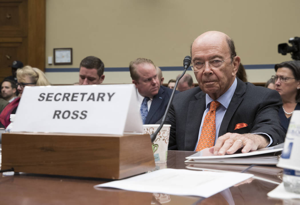 Commerce Secretary Wilbur Ross appears before the House Committee on Oversight and Government Reform to discuss preparing for the 2020 Census, on Capitol Hill in Washington. (AP Photo/J. Scott App ...
