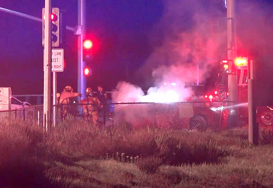 Emergency personnel respond to a car crash on the Pacific Coast Highway in Huntington Beach, Calif., Thursday, March 29, 2018. Three Centennial High School students were killed Thursday morning in ...