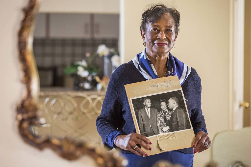 Ida Gaines holds a newspaper clipping from Martin Luther King's April 1964 speech in Southern Nevada at her home in Spring Valley on Tuesday, March 13, 2018. Gaines attended Dr. King's speech to S ...