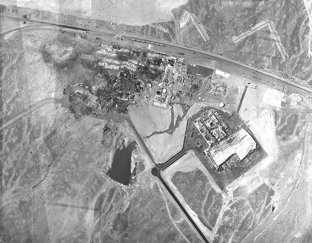An aerial photo of the PEPCON site after the May 4, 1988, explosions. (File Photo)