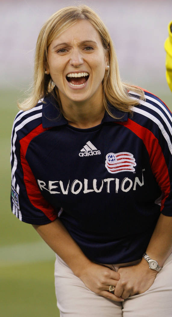 Kerri Strug, 1996 USA Olympic gold medal gymnast, laughs before