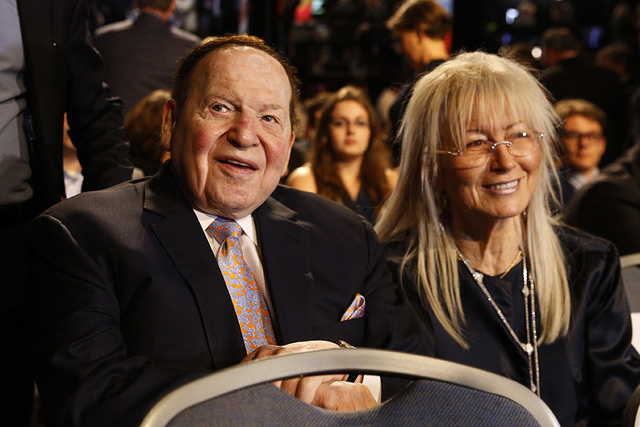 Chief Executive of Las Vegas Sands Corporation Sheldon Adelson and his wife Miriam wait for the presidential debate between Hillary Clinton and Donald Trump at Hofstra University in Hempstead, N.Y ...