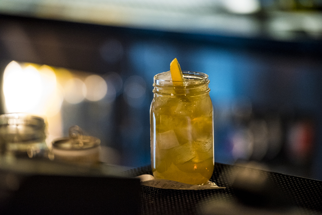 A cocktail rests on the bar at Park on Fremont located in downtown Las Vegas on Friday, June 5, 2015. (Joshua Dahl/Las Vegas Review-Journal)