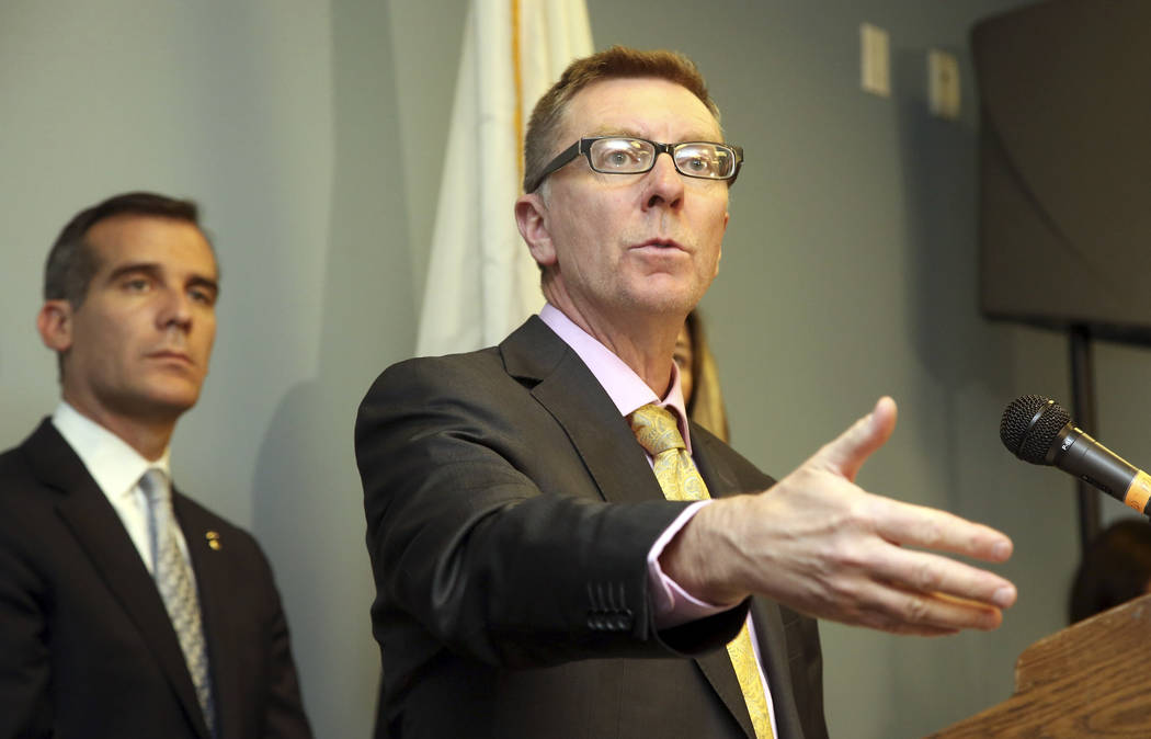 Los Angeles Schools Superintendent John Deasy speaks during a news conference Friday, April 11, 2014, in Los Angeles. The Clark County School District named four finalists from outside Nevada in i ...