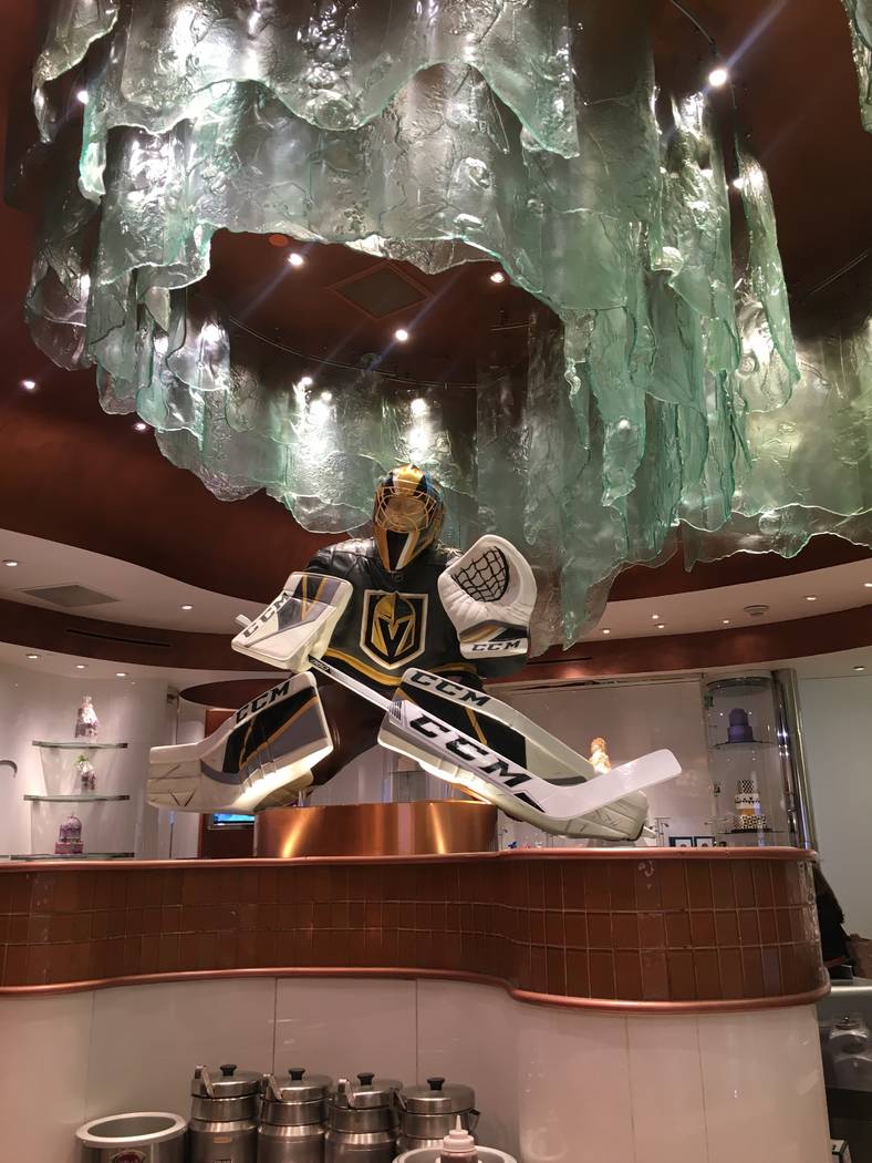 Bellagio Patisserie debuted a chocolate sculpture of goalie Marc-Andre Fleury on Monday, just in time for the playoffs. (Janna Karel Las Vegas Review-Journal)