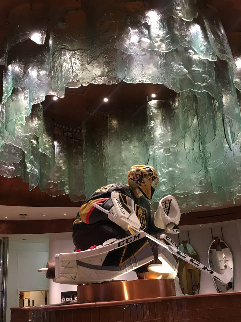 Bellagio Patisserie debuted a chocolate sculpture of goalie Marc-Andre Fleury on Monday, just in time for the playoffs. (Janna Karel Las Vegas Review-Journal)