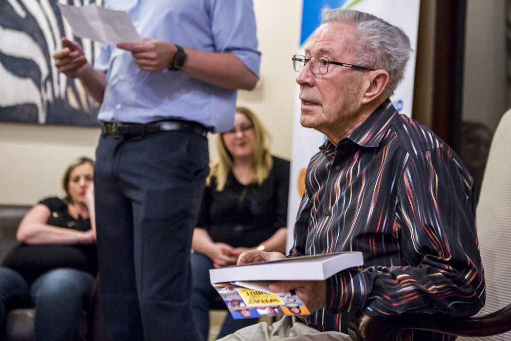 Ben Lesser, an 89-year-old Holocaust survivor, speaks at a Yom HaShoah, or Holocaust Rememberence Day, event at a Summerlin home on Wednesday, April 11, 2018. Patrick Connolly Las Vegas Review-Jo ...