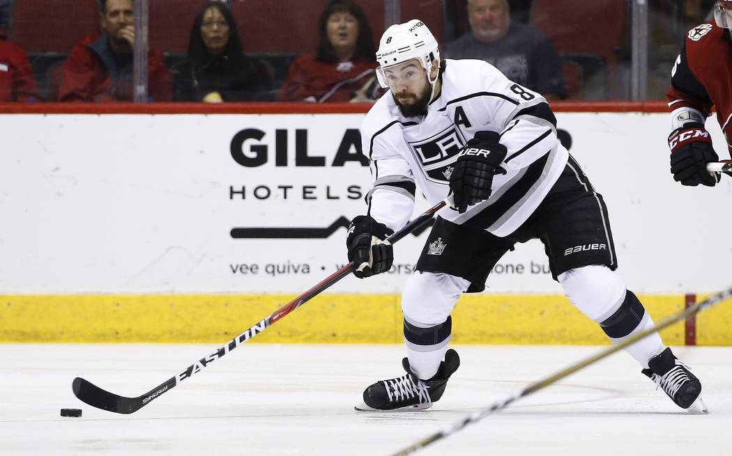 Drew Doughty of the Los Angeles Kings plays against the Anaheim Ducks
