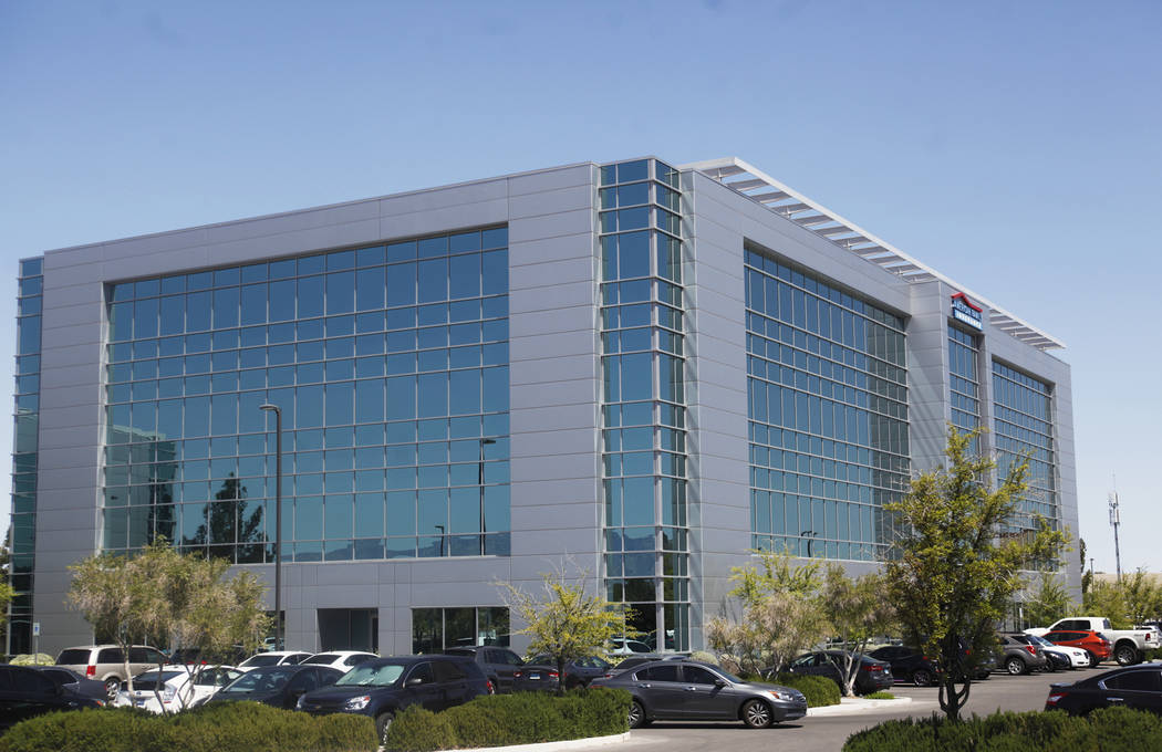 The property of 6750 Via Austi Parkway in Las Vegas, Friday, April 13, 2018. OneRepublic singer Ryan Tedder and partners bought the four-story office building for $30.75 million, the sale closed A ...
