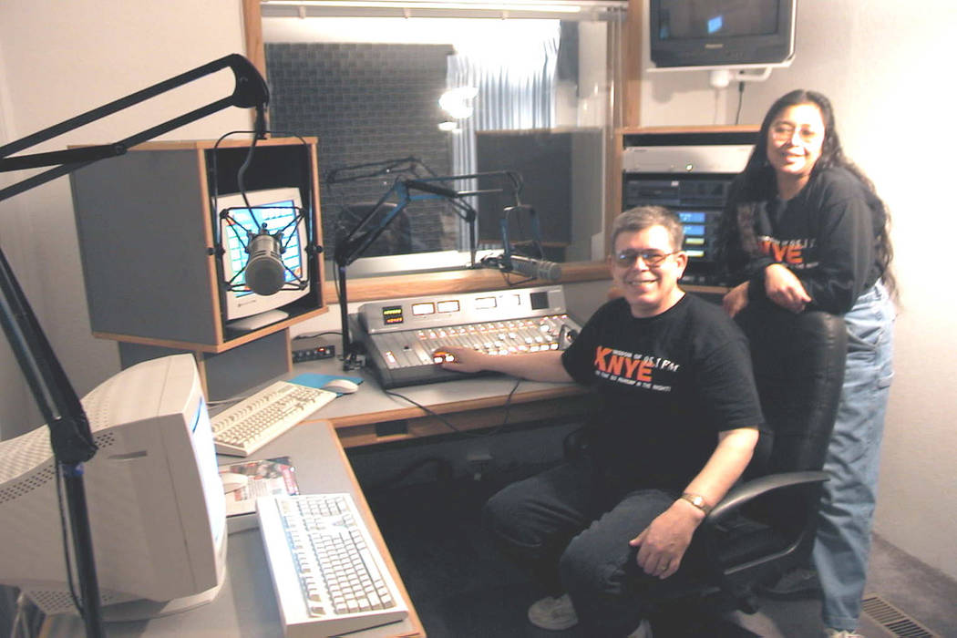 Art and Ramona Bell pose in the control room of their new radio station KNYE-FM in this undated photo. (Las Vegas Review-Journal)