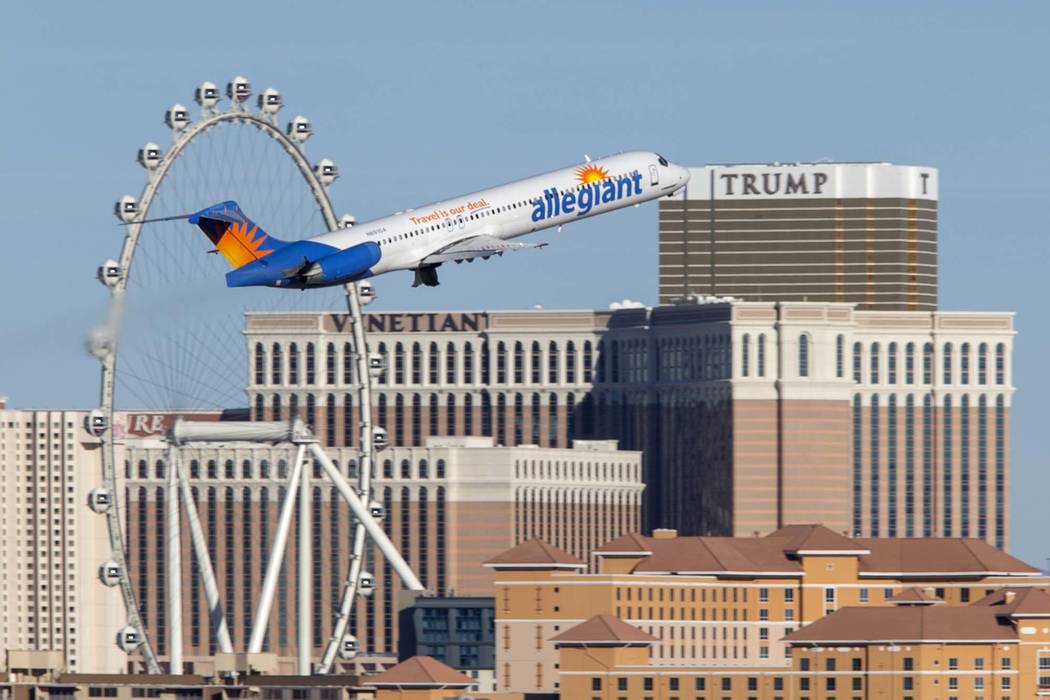 An Allegiant Air flight departs from McCarran International Airport in Las Vegas. (Richard Brian/Las Vegas Review-Journal) @vegasphotograph