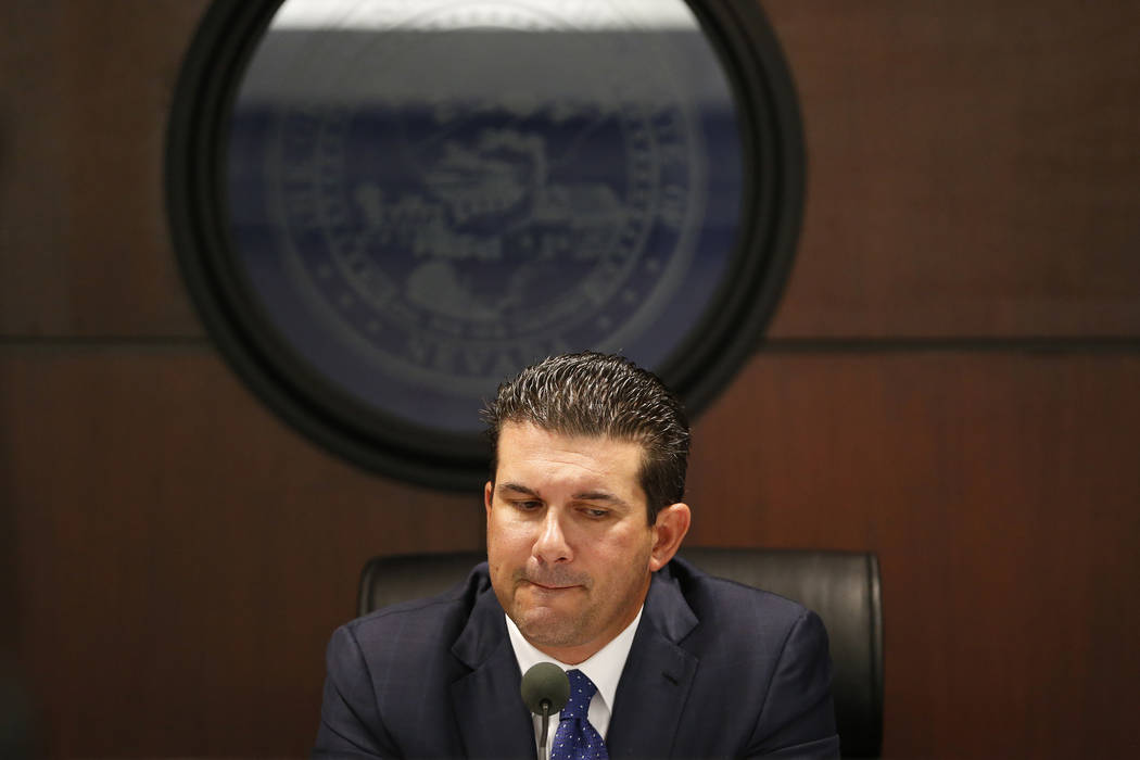 Anthony Marnell III, chairman of the Nevada Athletic Commission, during a Nevada Athletic Commission meeting at the Grant Sawyer State Office Building in Las Vegas, Wednesday, April 18, 2018. Saul ...