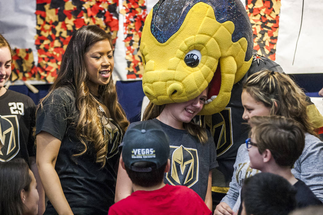 The Vegas Golden Knights mascot Chance the Golden Gila Monster