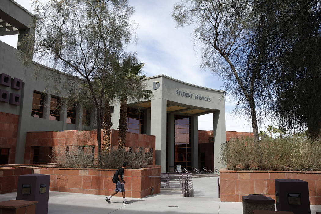 A student walks by the Student Services building at the College of Southern Nevada in Las Vegas. (Las Vegas Review-Journal)