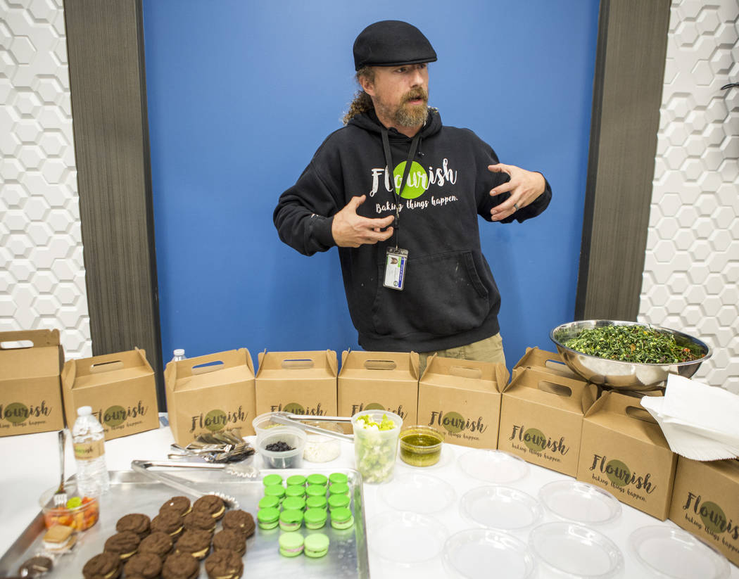 Cannabis chef Payton Curry, founder of Flourish Cannabis, talks with reporters about his food during a cannabis media tour at Exhale Nevada on Friday, April 23, 2018. Patrick Connolly Las Vegas ...