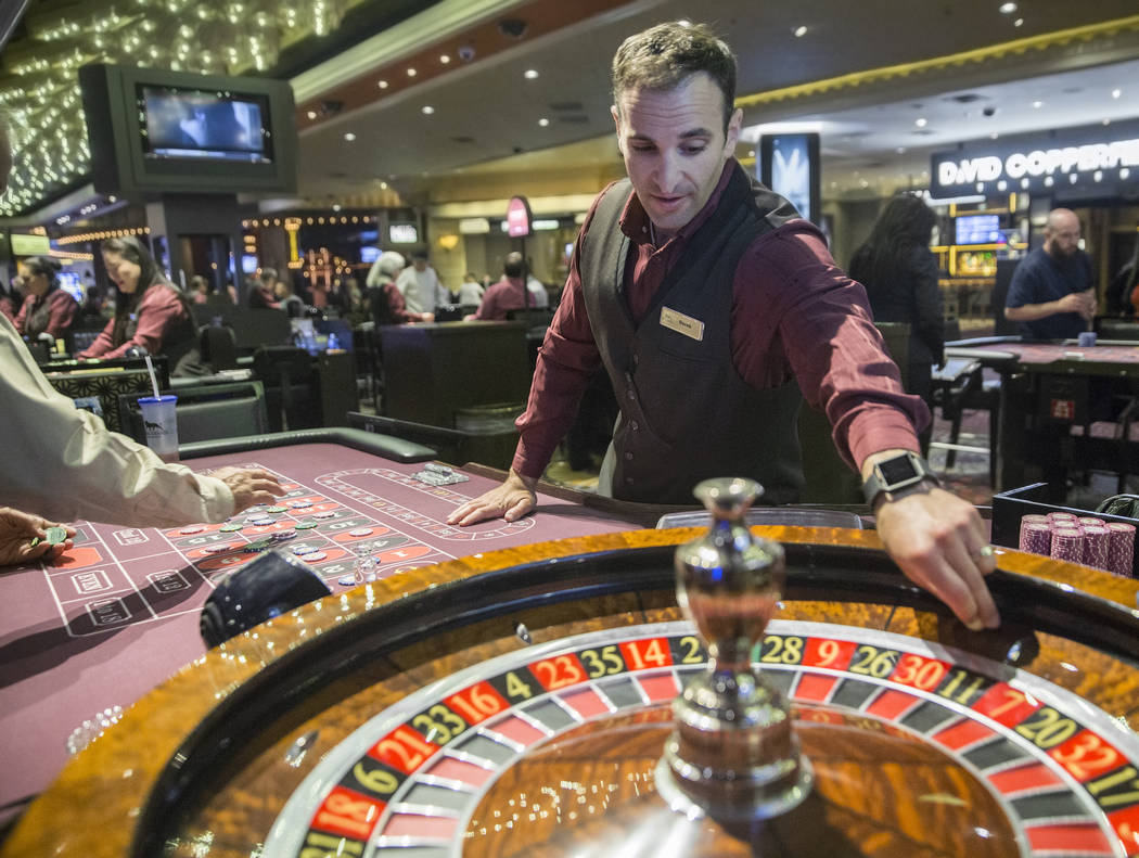 Roulette dealer Derek Hoffman places bets at the MGM Grand hotel-casino on Thursday, April 19, 2018, in Las Vegas. Benjamin Hager Las Vegas Review-Journal @benjaminhphoto
