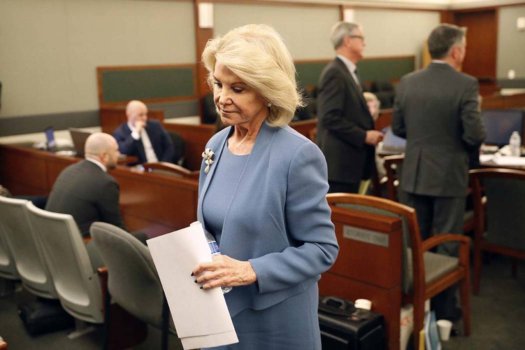 Elaine Wynn, ex-wife of Steve Wynn, leaves a hearing Wednesday, March 28, 2018, in Las Vegas. Elaine Wynn continues her fight to change the Wynn board, calling on shareholders to withhold their vo ...