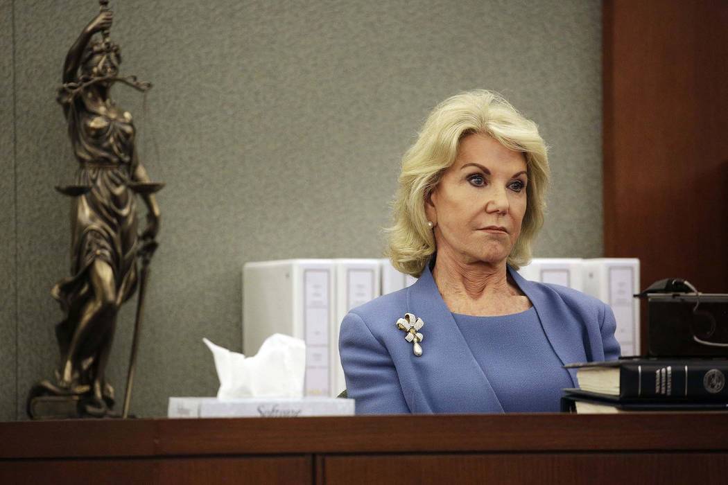 Elaine Wynn, ex-wife of Steve Wynn, listens during a hearing Wednesday, March 28, 2018, in Las Vegas. Elaine Wynn has accused her ex-husband and others of getting her off the company's board of di ...