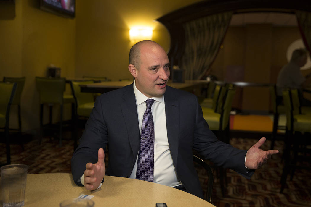 Matt Maddox, the newly appointed CEO of Wynn Resorts Ltd., during an interview with Review-Journal reporter Rick Velotta on Monday, Feb. 19, 2018. Richard Brian Las Vegas Review-Journal @vega ...