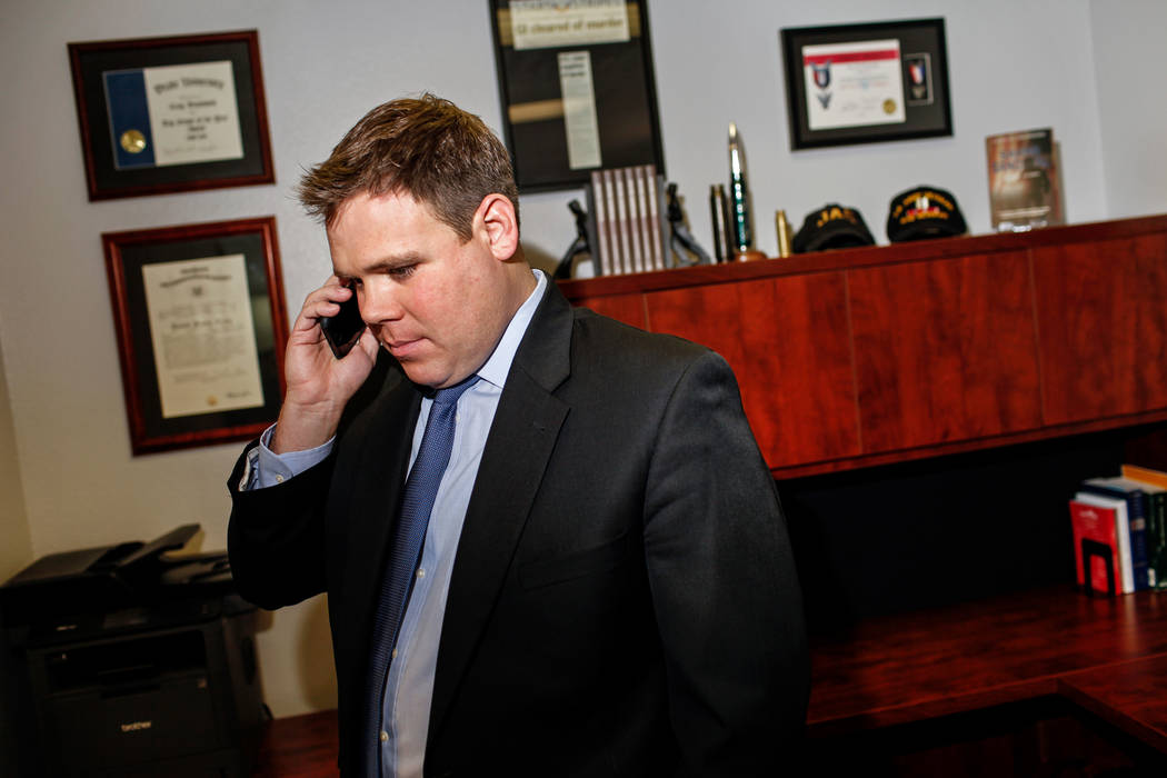Attorney Craig W. Drummond, 38, answers a call inside his law firm office in Las Vegas, Thursday, Nov. 16, 2017. Joel Angel Juarez Las Vegas Review-Journal @jajuarezphoto