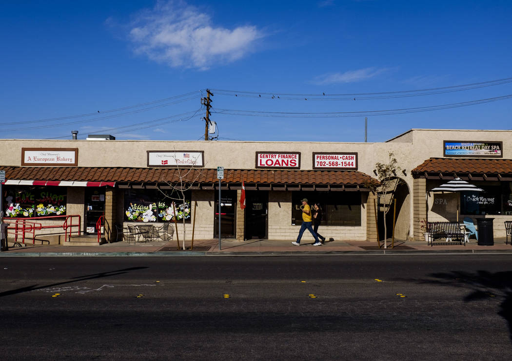People walk past shops on Water Street in Henderson on Friday, March 30, 2018.  Patrick Connolly Las Vegas Review-Journal @PConnPie