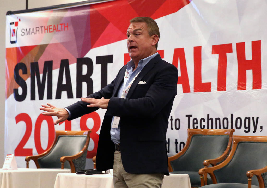 Tim Stanley, CEO and founder of Carepoynt, speaks during the 2018 Healthcare Technology Conference on Thursday, April 26, 2018, in Las Vegas. Bizuayehu Tesfaye/Las Vegas Review-Journal @bizutesfaye