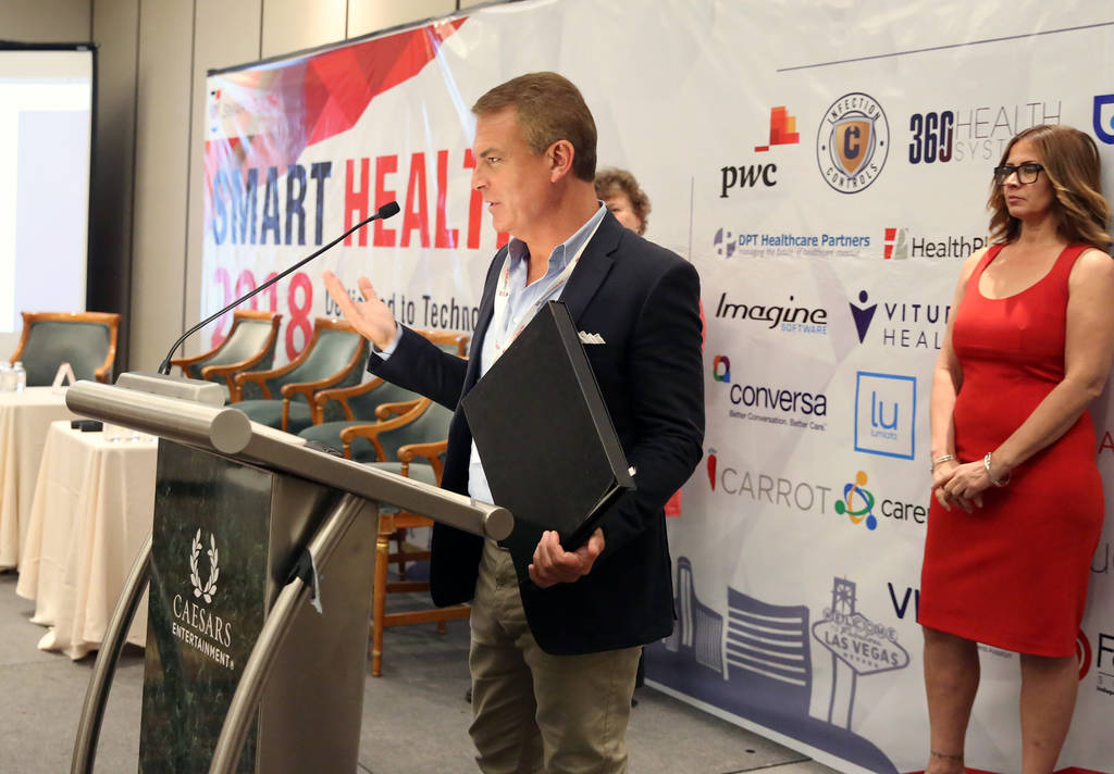 Tim Stanley, CEO and founder of Carepoynt, speaks during the 2018 Healthcare Technology Conference on Thursday, April 26, 2018, in Las Vegas. Bizuayehu Tesfaye/Las Vegas Review-Journal @bizutesfaye
