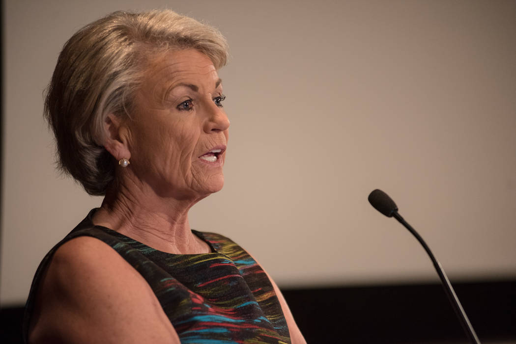 Former Southern Nevada Water Authority Chief Pat Mulroy discusses her new book at UNLV’s Greenspun College of Urban Affairs on Thursday, June 29, 2017, in Las Vegas. Morgan Lieberman Las Ve ...