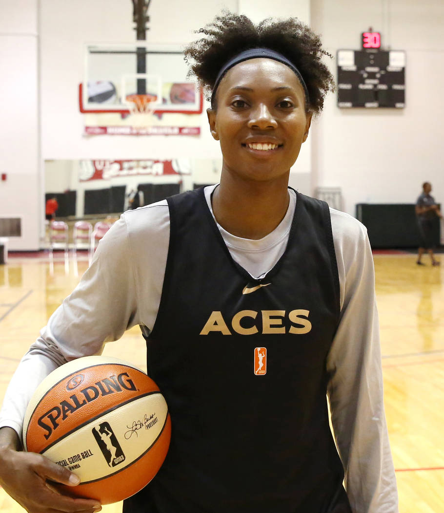Las Vegas Aces guard Sequoia Holmes poses for a photo after team practice at UNLV's practice court on Tuesday, May 1, 2018, in Las Vegas. Bizuayehu Tesfaye/Las Vegas Review-Journal @bizutesfaye