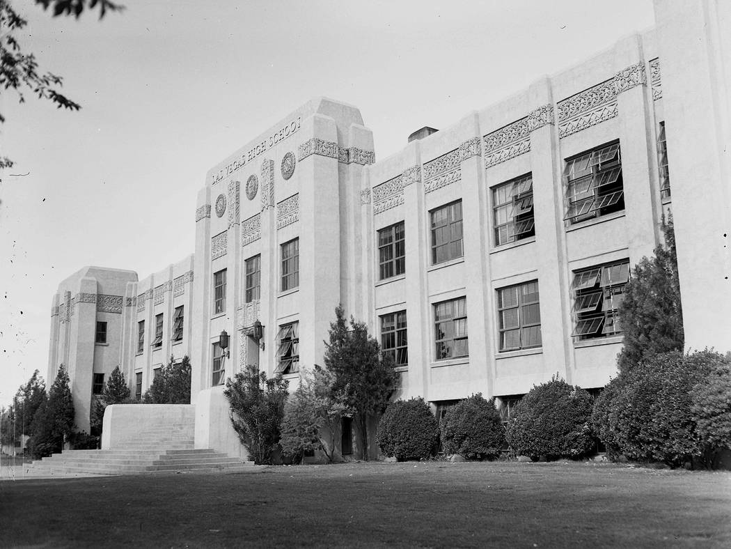 1/1/1948 - Las Vegas High School, 315 South 7th Street During the late 1920s and early 1930s the American Southwest saw an emergence of Mayan Revivalism or Mayan Art Deco/ Moderne architec ...