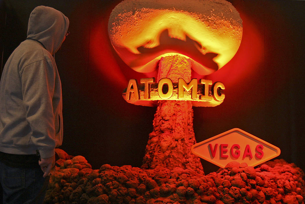 A worker checks the lighting on the Building Atomic Vegas exhibit Monday Januart 24, 2011. The Atomic Testing Museum will display a yearlong exhibit commemorating the 60th anniversary of the Neva ...