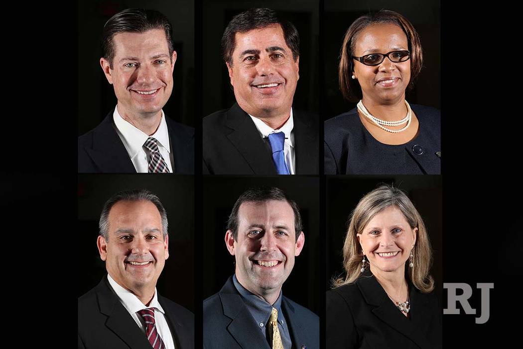 Finalists for the Clark County School District superintendent’s job are, top, from left: Mike Barton, Don Haddad, Shonda Huery Hardman, and bottom, from left, Jesus Jara, Jesse Welsh and Ev ...