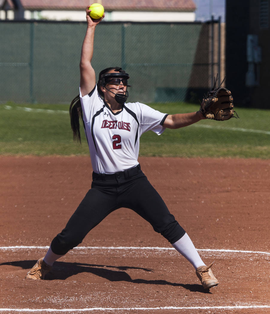 Desert Oasis pitcher Alexus Marquez pitches against Durango during the second inning at Desert Oasis High School in Las Vegas on Thursday, May 3, 2018. Durango won 12-6. Patrick Connolly Las Vega ...
